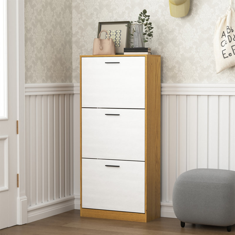 Armoire de rangement pour chaussures avec 3 tiroirs à panneaux blancs, Naturel