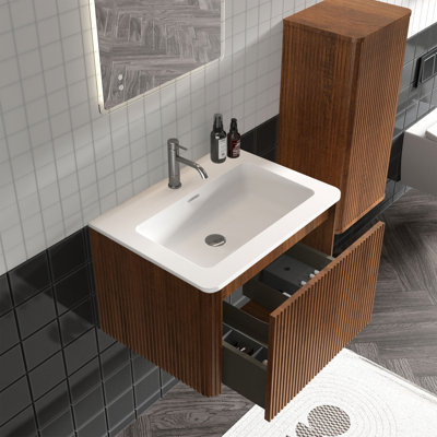 Hannemarie 24" Pre-Assembled Wall Mounted Single Bathroom Vanity with Top with Overflow