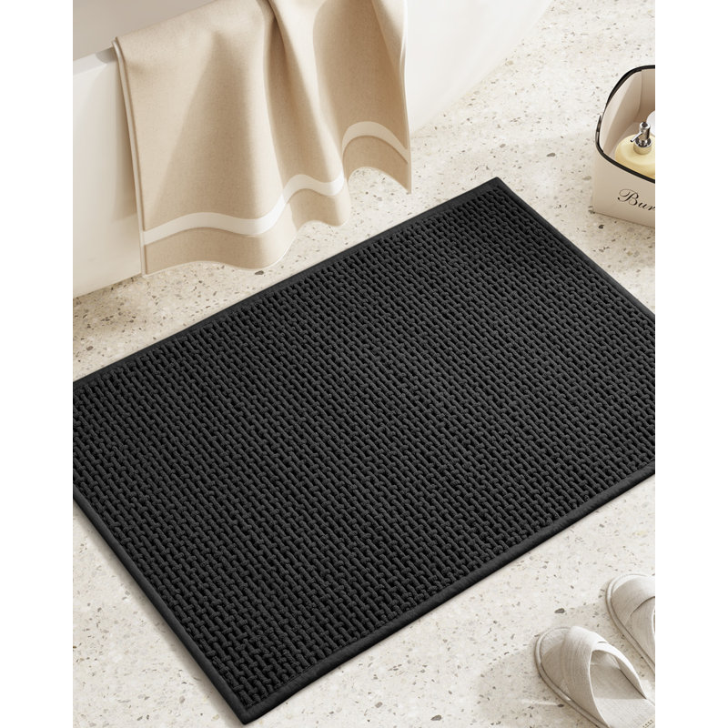 Tapis pour salle de bain en chenille antidérapant Bairoil, Simple - l 17 po x L 29,5 po, Noir