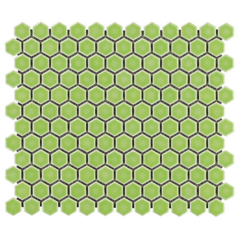Eden 1" Rimmed Hexagon Polished Porcelain Mosaic Tile, Key Lime