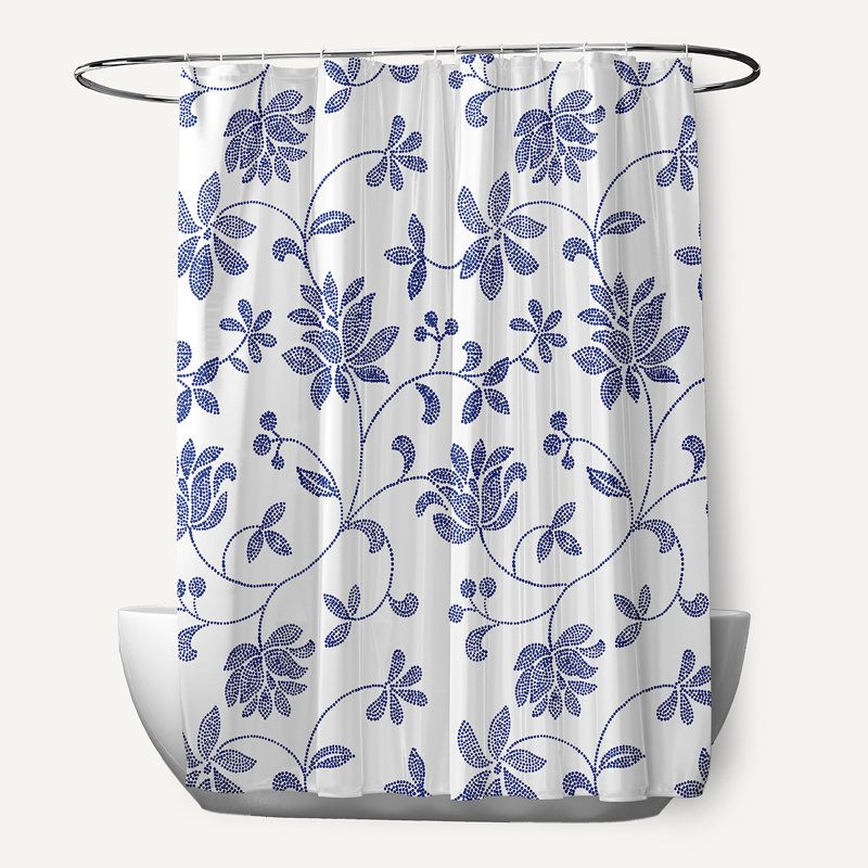 Rideau de douche Poteau Floral par E by Design, Porcelaine bleue