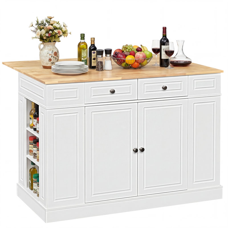 Skylaar Solid Wood Top Kitchen Island, White