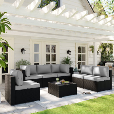7-pieces Outdoor Rattan Wicker Sectional Seating Group With Cushions