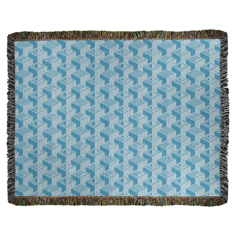 Couverture en coton tissé à motif de gratte-ciels classiques, L 50 po x L 60 po, Bleu sarcelle/bleu
