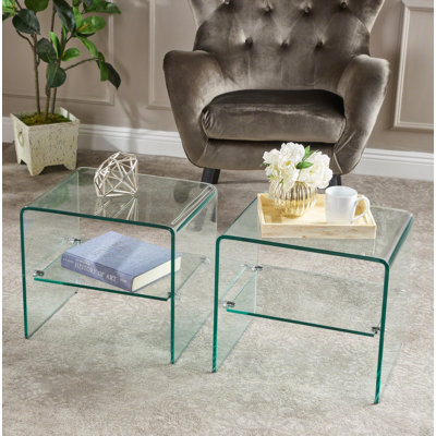 Table de bout en verre avec rangement Brinya