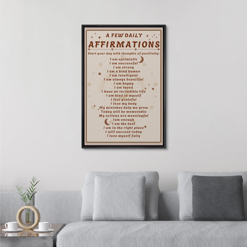 "Daily Affirmations", citations inspirantes sur l'art textuel sur toile, H 24 po x l 16 po x P 1,5 po, Noir