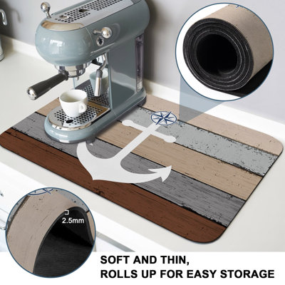 Oceans Ship Anchors Dish Drying Mat,Absorbent Diatomaceous Earth Mats Vintage Woodcuts Coffee Mat Dishes Drainer Pad for Kitchen Counter Rack Sink Utensils,50x80inch