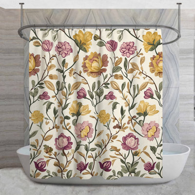 Rideau de douche à motif floral - décor de salle de bain floral campagne française