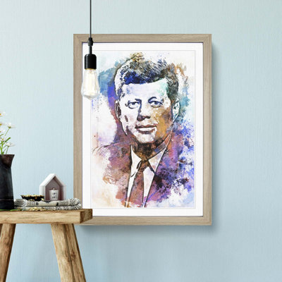 John F Kennedy JFK in Abstract - Picture Frame Painting Print on MDF