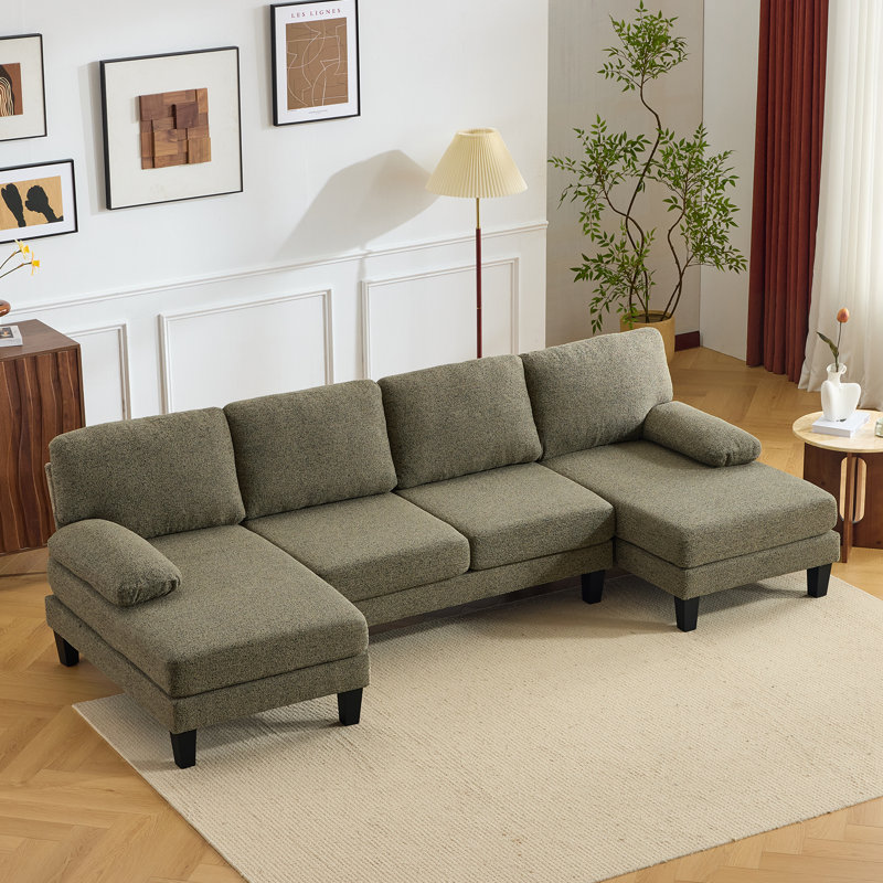 Canapé modulaire 110 po en chenille Kakhi, Chenille Kakhi