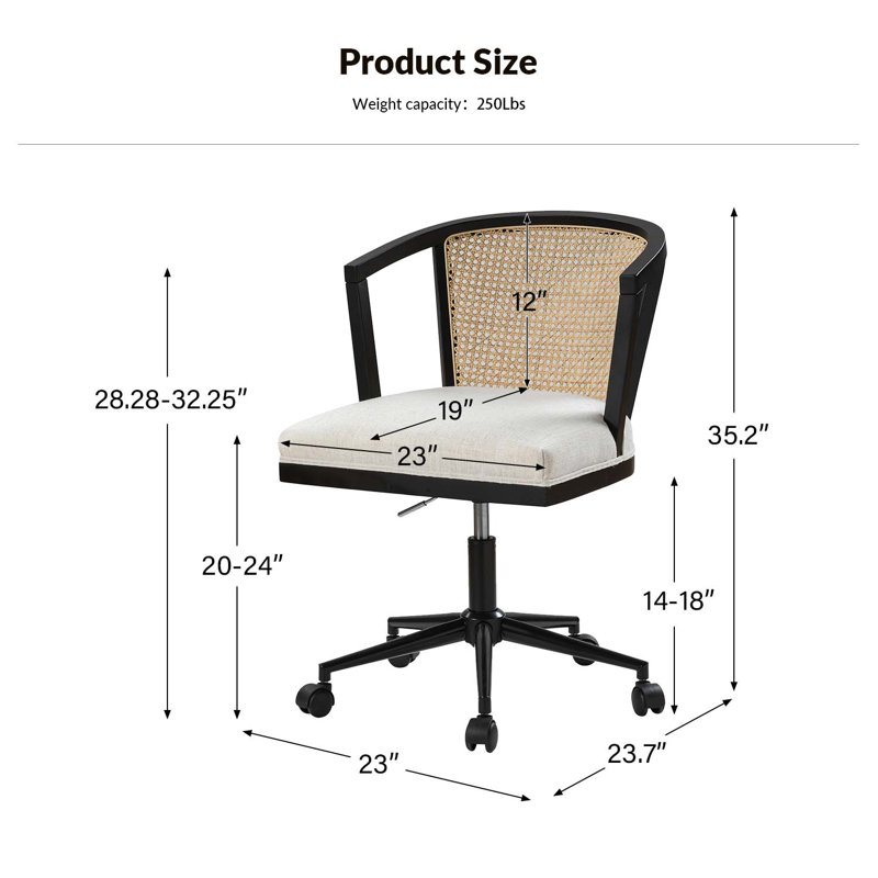 Walnut and Rattan Adjustable Task Chair with Black Metal Legs