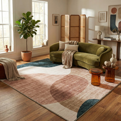Rug Branch Calma 4' x 6' (3'11" x 5'10") Cream/Green Abstract Area Rug, Contemporary, Medium Pile, Stain-Resistant Carpet - Living Room, Bedroom, Dining Room, and Kitchen