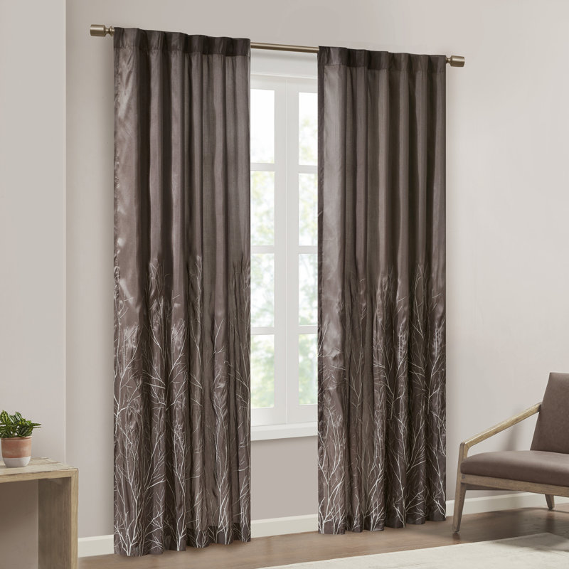 Andora Embroidered Branch Rod Pocket Single Curtain Panel, 50" W x 95" L, Chocolate