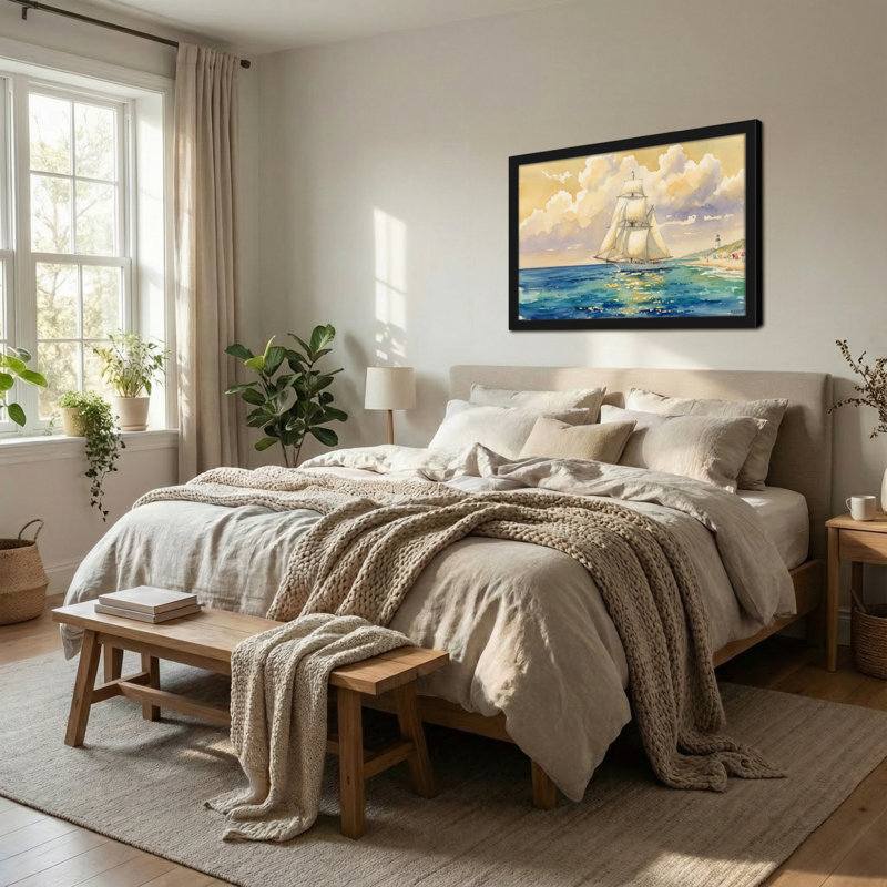 Paysage et nature voilier sur une mer calme près de la plage, H 24 po x l 36 po