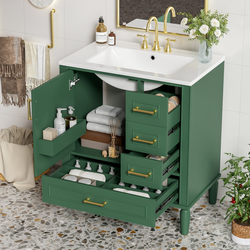 Bathroom Vanity with Abundant Space and Stylish Appeal, Green