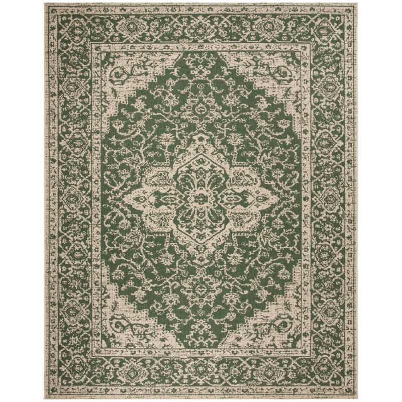 Danya Oriental Green/Cream Indoor/Outdoor Area Rug, Rectangle 9' x 12'