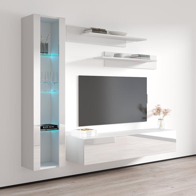 Meuble audio-vidéo flottant pour téléviseur de 88 po ou moins Wabasso, Blanc