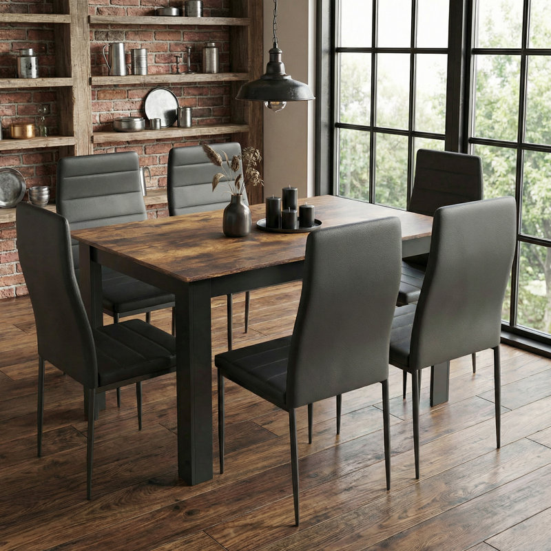 6 - Person Dining Set, Rustic Brown/Black