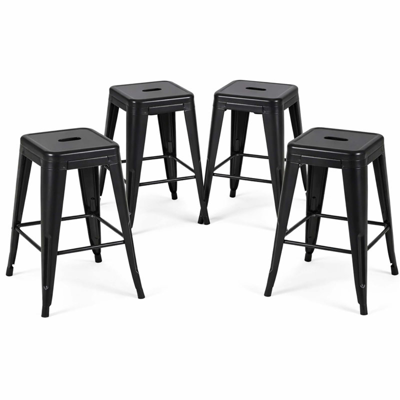Tabouret à hauteur de comptoir 30 po, ensemble de 4 tabourets de bar en métal sans dossier, non empilable, amovible et facile à assembler, permettant d'économiser de l'espace pour un îlot de cuisine / bar / café / salle à manger