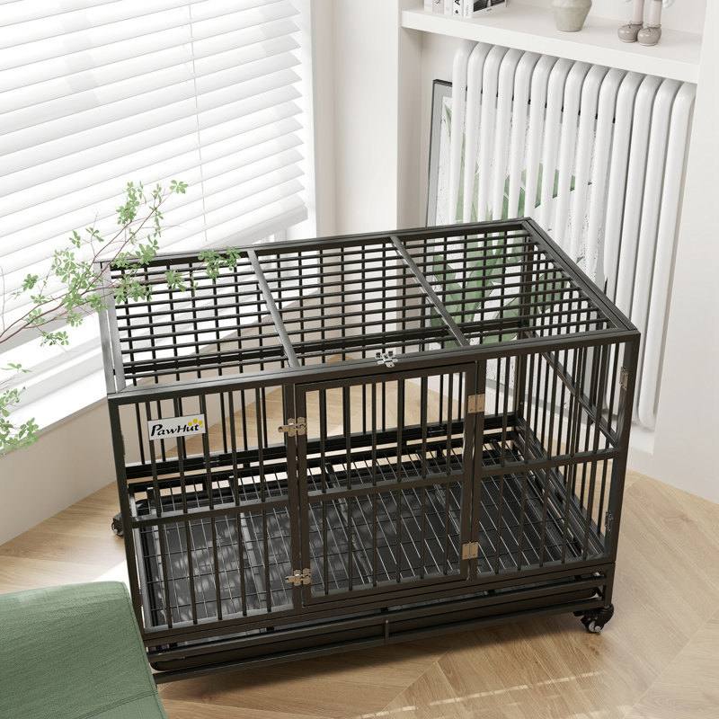 Cage à chien en cage robuste 48 po Pawhut avec roues verrouillables