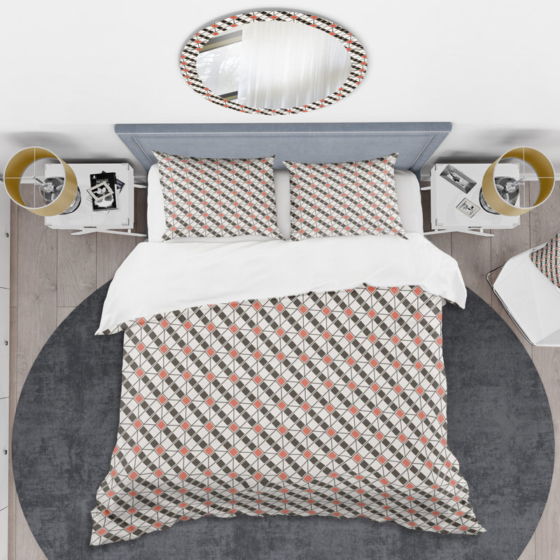 Ensemble de literie de style rétro Mid-Century rétro Art déco, Housse de couette double / grand et 2 taies décor