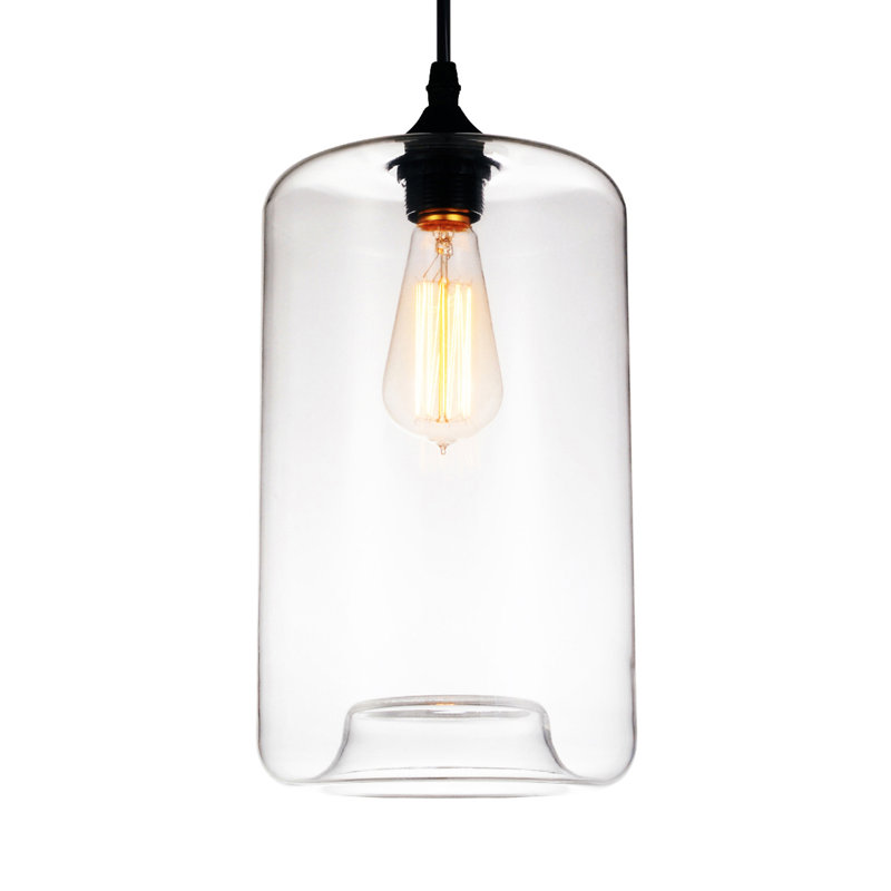 Mini luminaire suspendu Braydon - luminaire suspendu à une ampoule avec abat-jour cylindrique transparent minimaliste moderne, cordon noir réglable - cuisine, salle à manger, éclairage de bar
