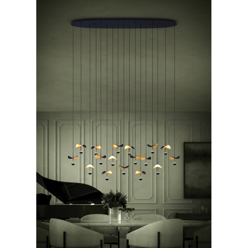Luminaire suspendu à DEL 17 feuilles noir et doré 61 pouces Nenuphar