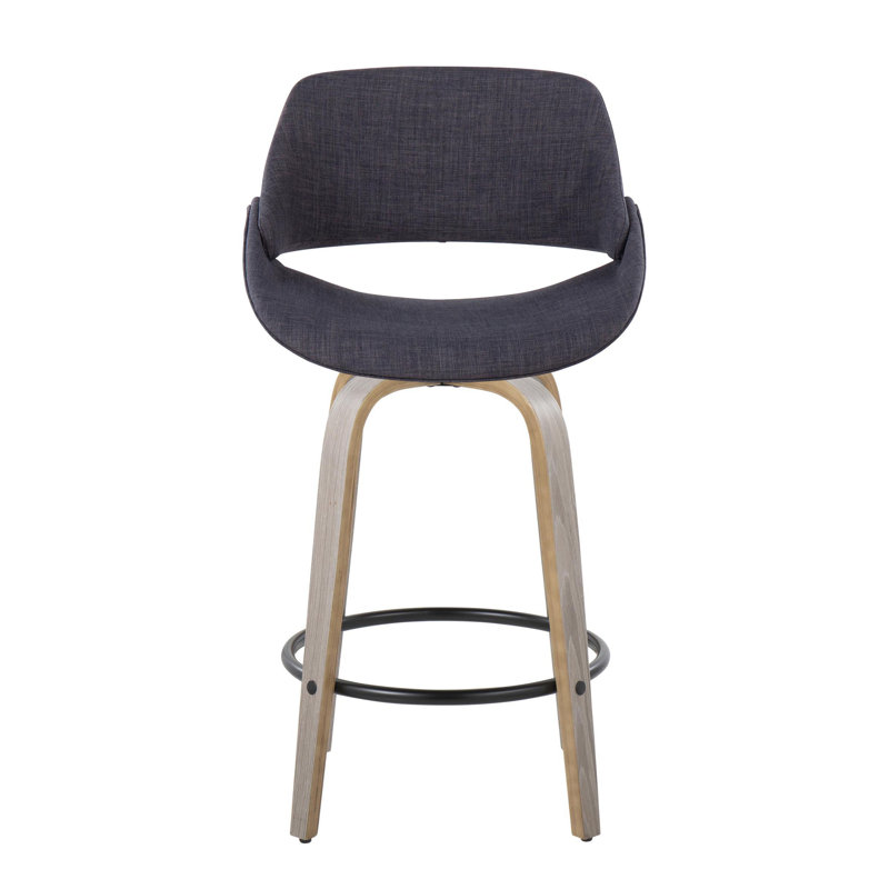 Najrin 26" Fixed-Height Fabric Counter Stool with Bent Wood Legs & Round Footrest (Set of 2), Counter Stool (26" Seat Height)