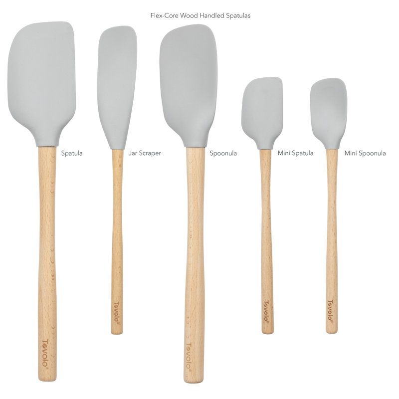 Flex-Core Wood Handled Spatula 5 Piece Set For Meal, Oyster Gray