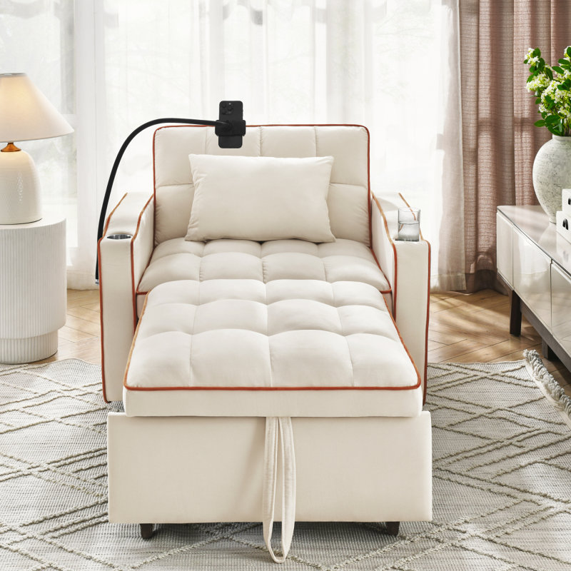 Canapé-lit moderne convertible Sofaconvertible Canapé-lit coulissant réglable, Genuine Fur - Beige