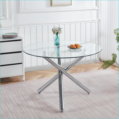 Table basse chromée peu encombrante avec plateau en verre Pieds en métal, faciles à nettoyer