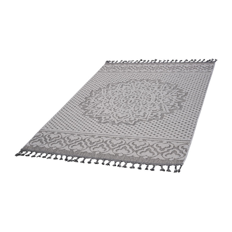Collection 5X7 Gray/White /Medallion Indoor/Outdoor Area Rug, Rectangle 4' x 6'2"