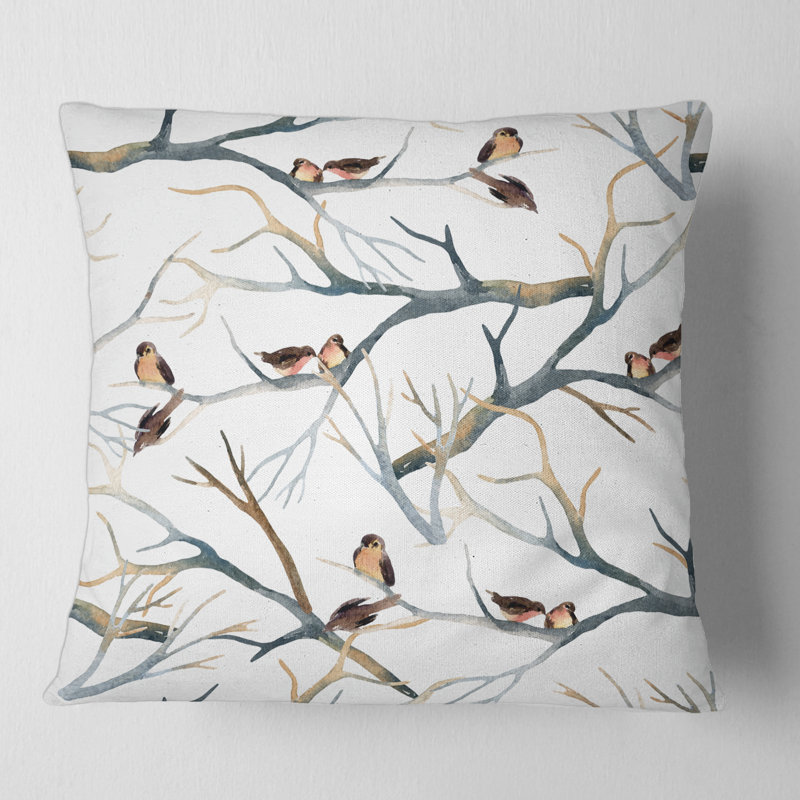 Housse et coussin carrés Little Birds on the Tree Branches I, 16" x 16"
