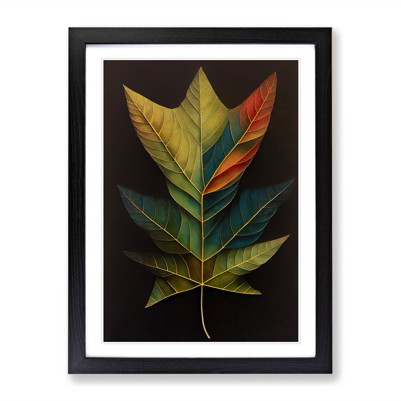 XV1022-2629X Luxurious Leaf - Single Picture Frame Print, Black, 64cm H x 46cm W x 2cm D