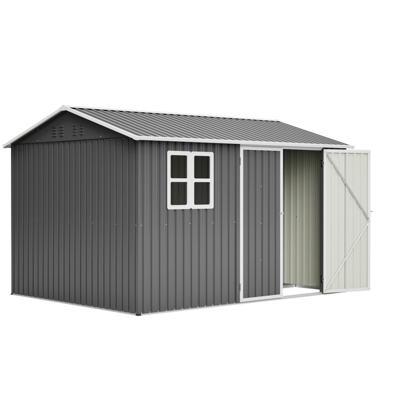 [10x8 FT] Outdoor Metal Storage Shed Kit with Reinforced Grid Frame, Window, Lock & 4 Air Vents