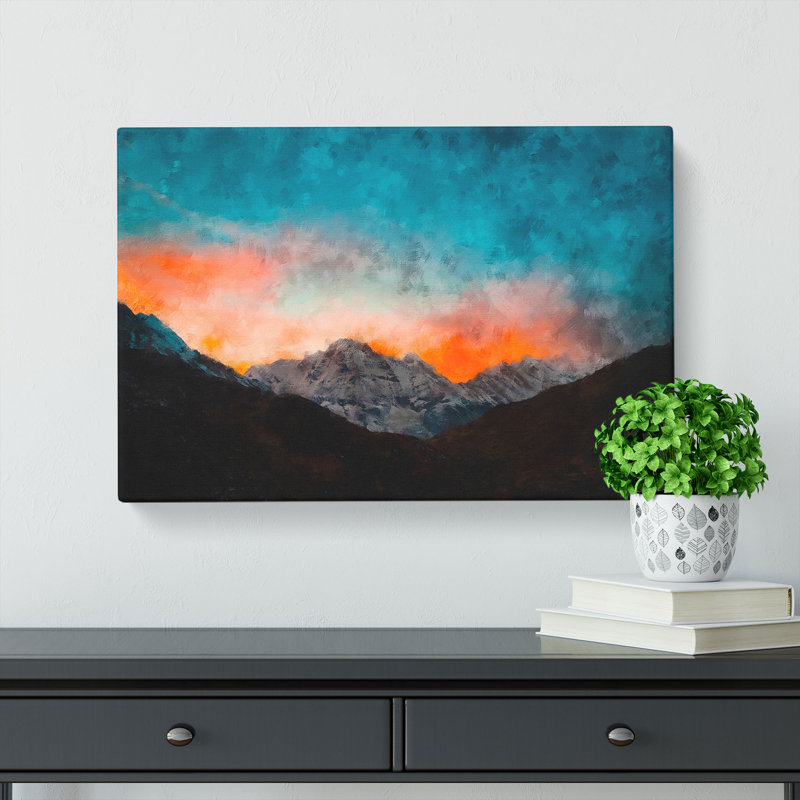Sunrise Over A Mountain - Wrapped Canvas Painting, 60cm H x 91cm W x 4cm D