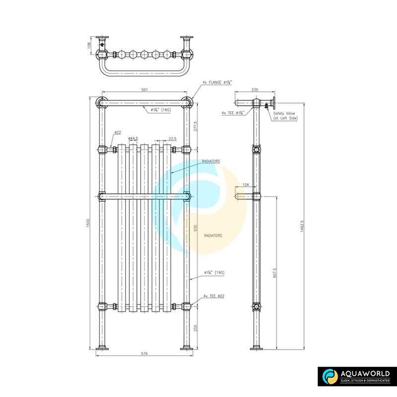 Ashendon Traditional Towel Rail Heated Towel Rails, White