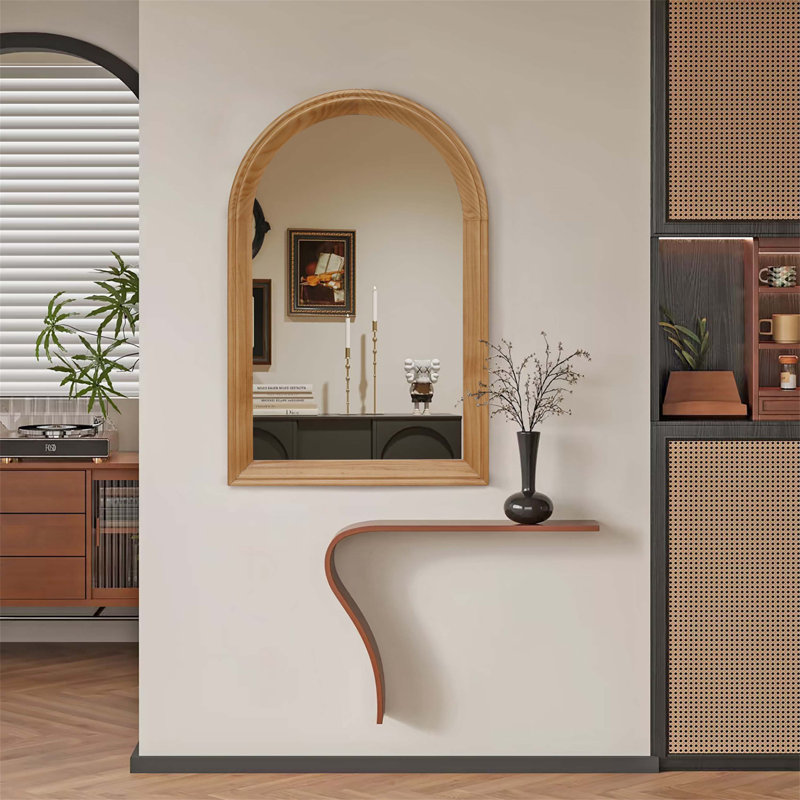 Miroir mural arqué avec cadre en bois, miroir décoratif rustique pour salle de bain