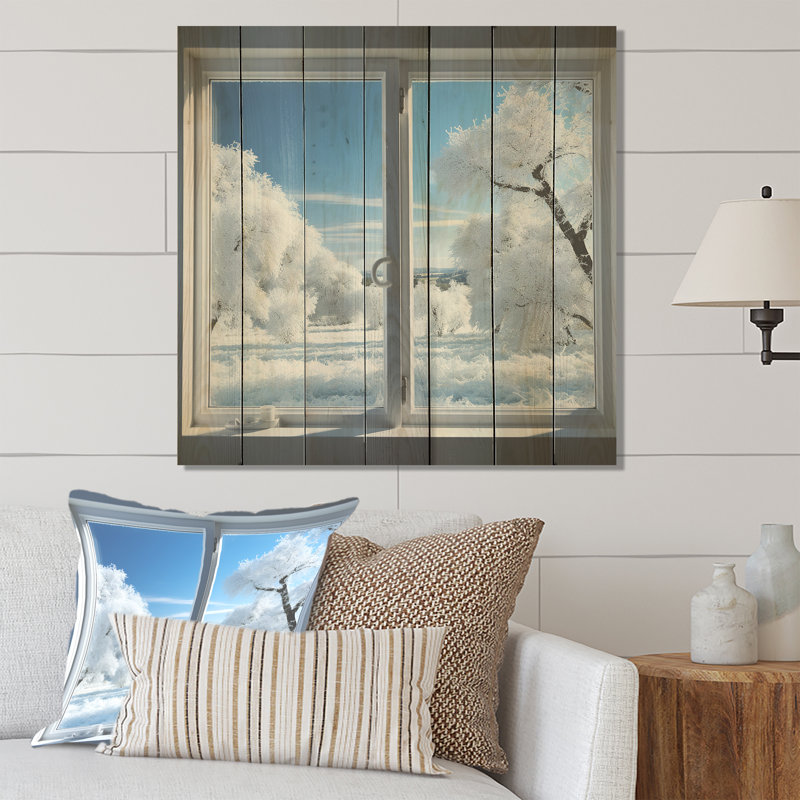 Forêt d'hiver vue de fenêtre III - Paysage d'hiver sur bois, H 36 po x l 36 po