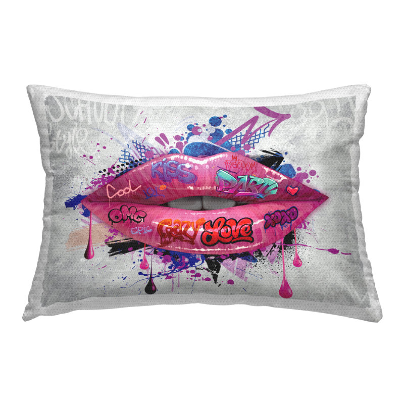Coussin d'extérieur imprimé Urban Graffiti Lips par Reinders