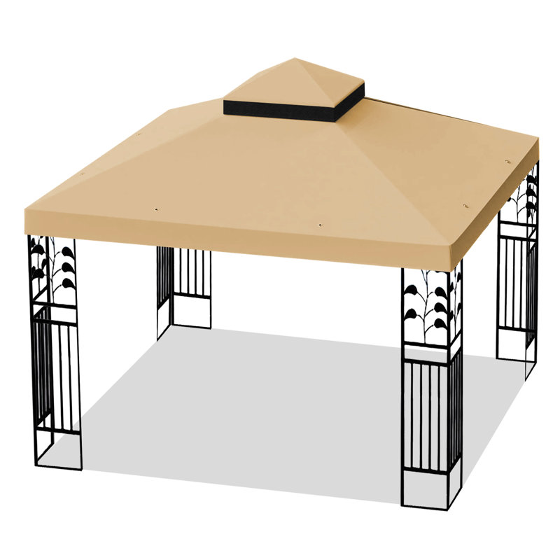Auvent de pavillon de jardin 10 x 10 pi - Toit de terrasse à deux niveaux avec toit en kaki pour terrasse