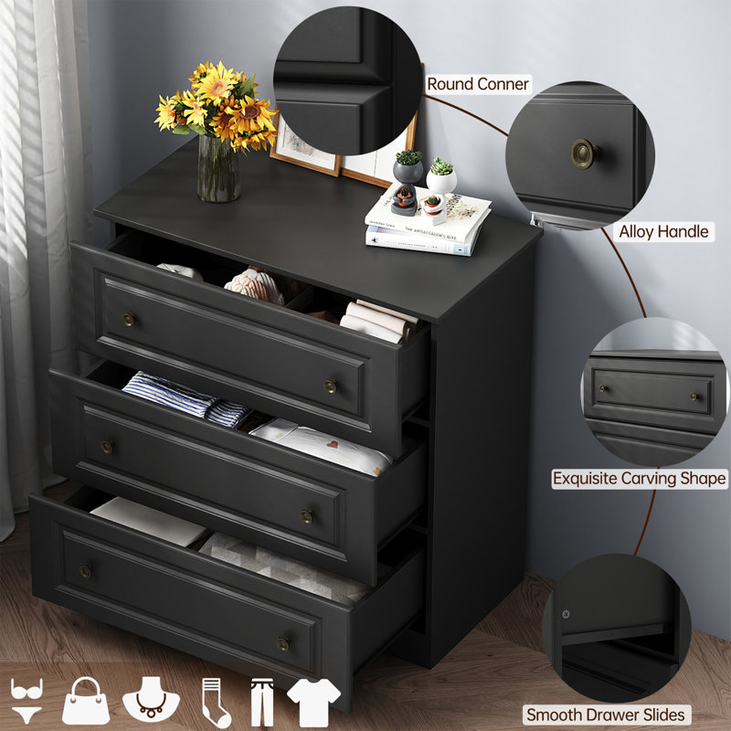 29.5'' W 3 - Drawer Dresser, Black