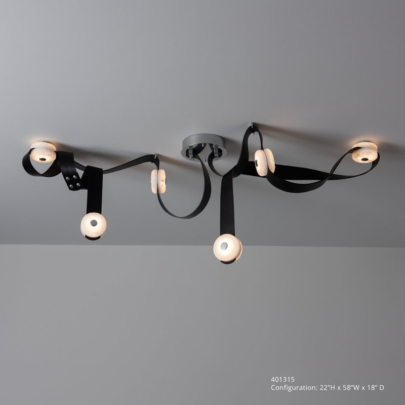 SNAPS 6 - Light LED Pendant by Andy Morter, Sterling, Black Leather