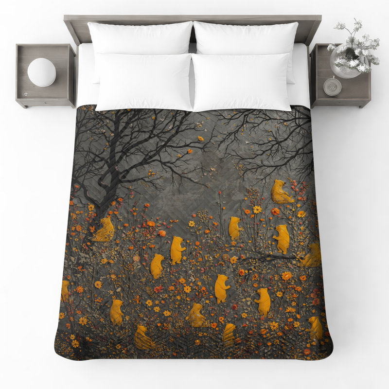 Couvre-lit matelassé jaune Bears In Forest, Twin