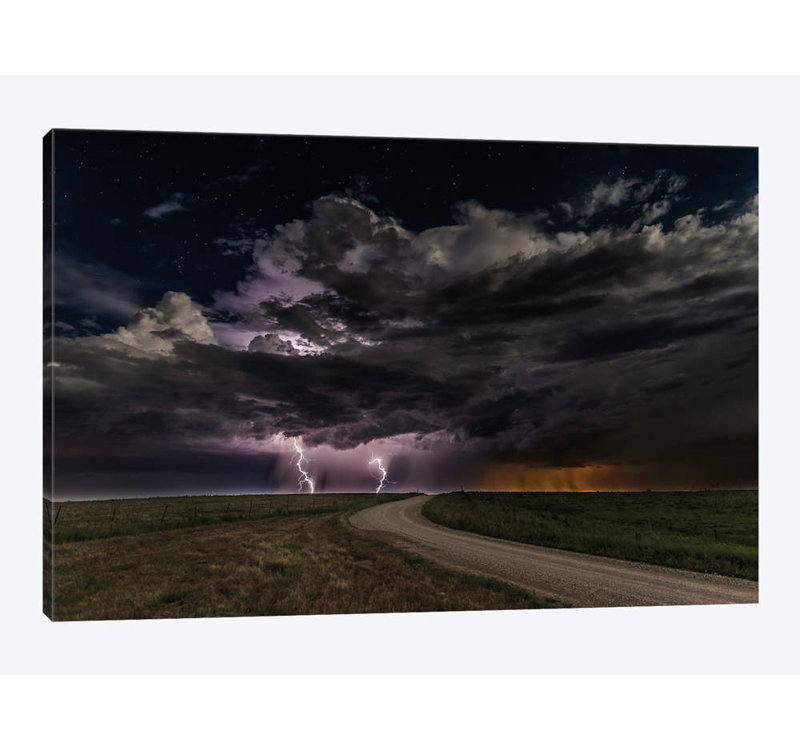 « prairie lightning », impression sur toile, H 26 po x l 40 po x P 1,5 po, Toile tendue, Pas de tapis