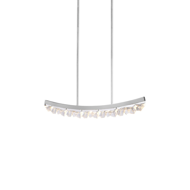 Luminaire suspendu linéaire incurvé en cristal 32 "à DEL 3CCT, H 52,88 po x l 32 po x P 1,75 po, Nickel poli