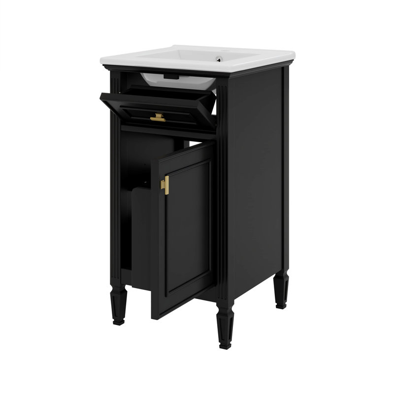Petit meuble-lavabo de 20 po avec lavabo, tiroirs basculants, supports de rangement et tablette réglable, Noir