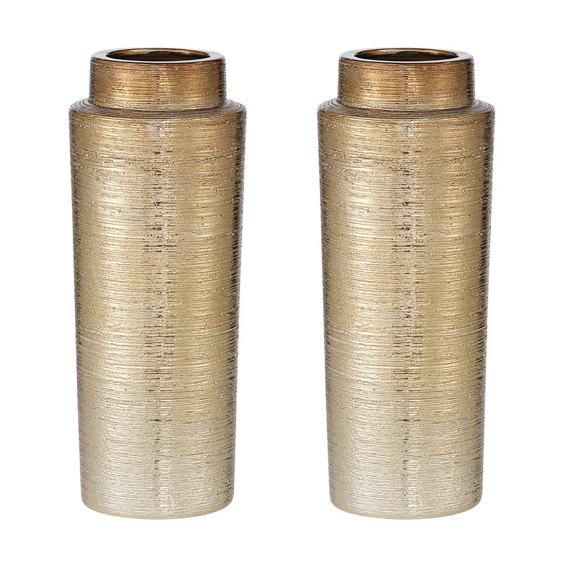 12.9" Elegant Gradient Textured Ceramic Vase, Gold
