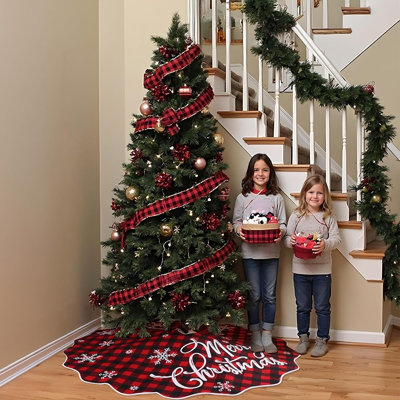 Jupe de sapin de Noël réversible à carreaux rouges et noirs, style rustique et champêtre