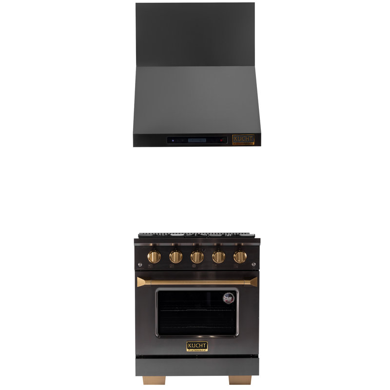 KUCHT 30 in. 4.2 cu. ft. 4-Burners Dual Fuel Range for Propane Gas in Gemstone + Wall Mount Range Hood